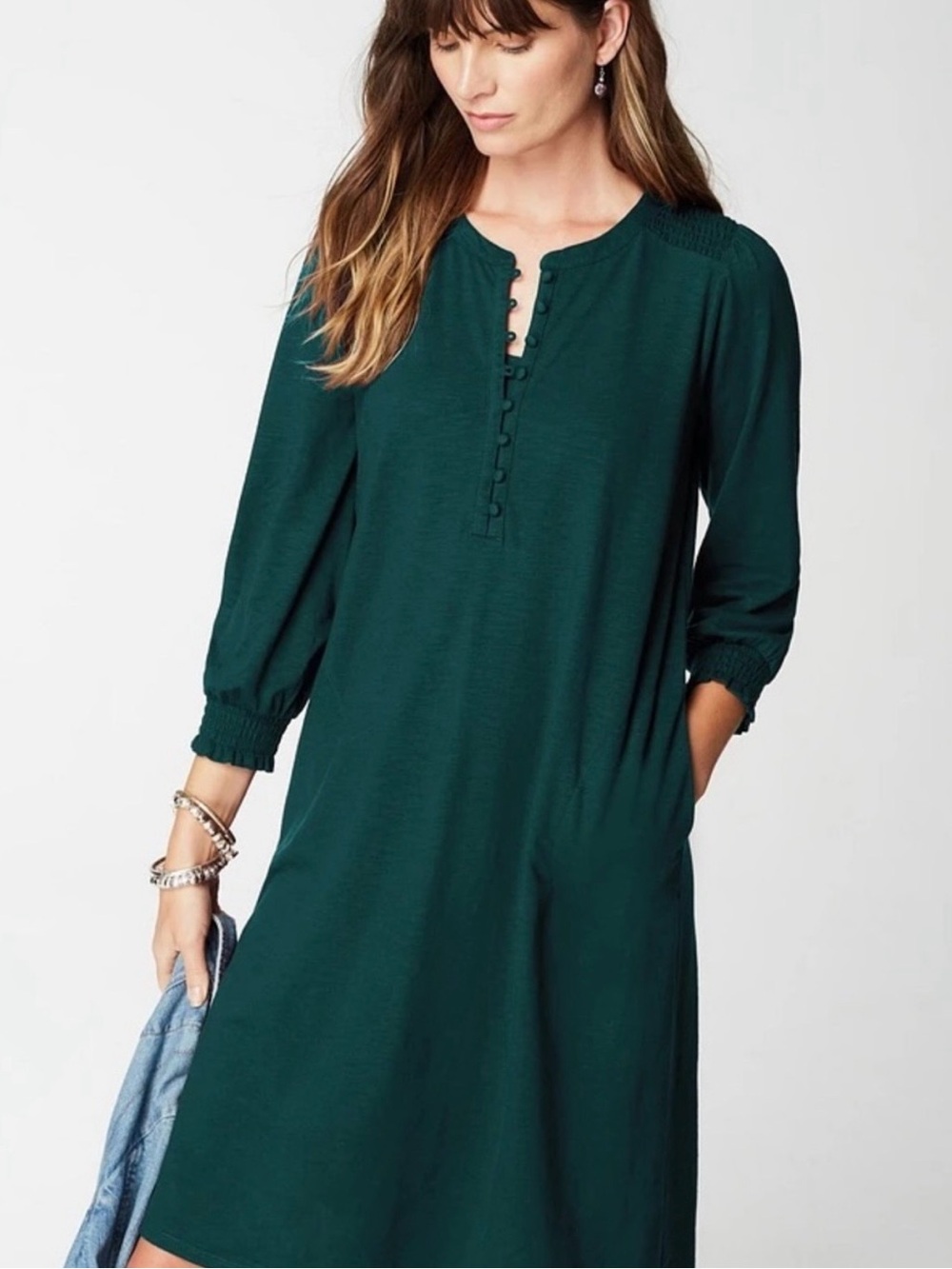 J. Jill Forest Green Button-Front Tunic Dress